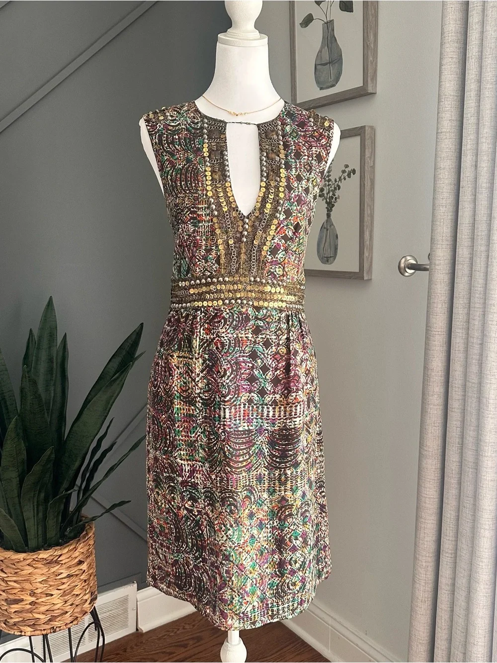 Nanette Lepore Vintage Embellished Multicolor Sleeveless Cocktail Dress - Picture 1 of 6